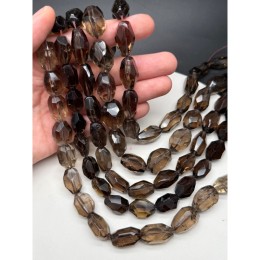 Каменные бусины, Раухтопаз, Дымчатый Кварц, фриформы, огранка, 22х12 мм, длина нити 39 см