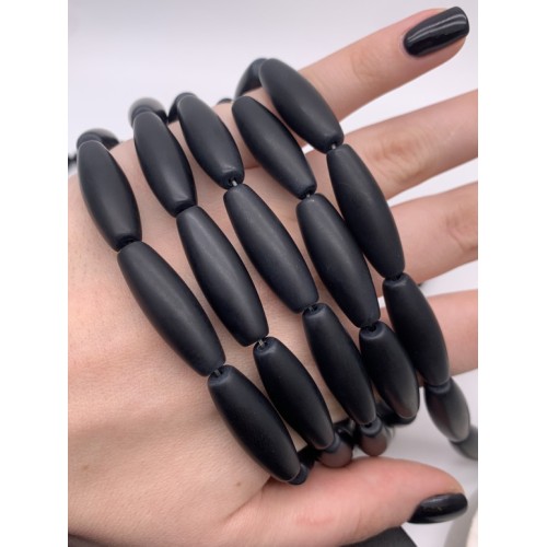 Каменные бусины, Дзи природные, Агат, чёрный, матовый, 30х10 мм, 13 бусин на нити, длина нити 38 см