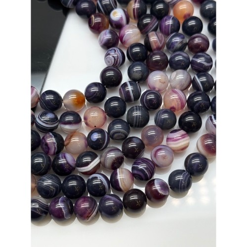 Каменные бусины, Агат, тонированный, фиолетовый, шарик гладкий, 10 мм, длина нити 38 см