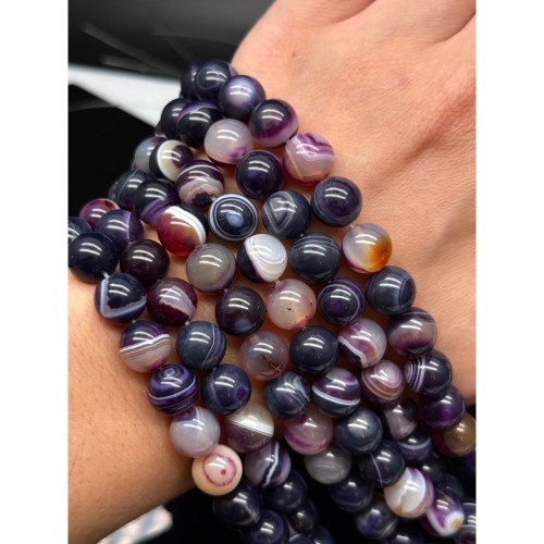 Каменные бусины, Агат, тонированный, фиолетовый, шарик гладкий, 10 мм, длина нити 38 см