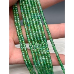 Каменные бусины, Цирконий кубический, (т.н. Циркон), зелёный кристалл, люкс, рондель, огранка, 3х2 мм, длина нити 38 см