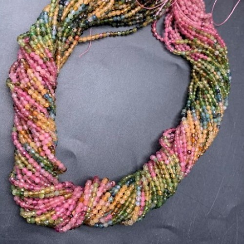 Каменные бусины, Турмалин, люкс, шарик огранка, 2 мм, длина нити 38 см