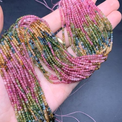 Каменные бусины, Турмалин, люкс, шарик огранка, 2 мм, длина нити 38 см