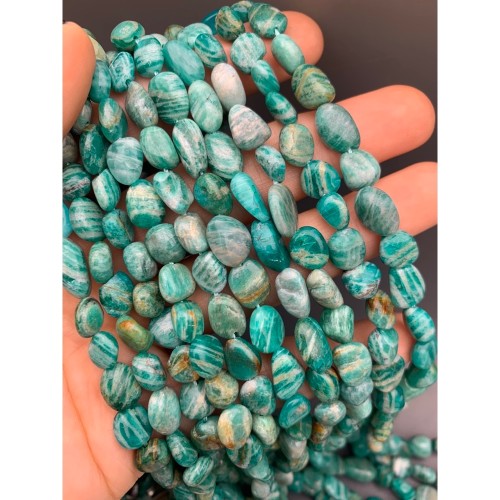 Каменные бусины, Амазонит, Россия, фриформы, 8х6 мм, длина нити 38 см