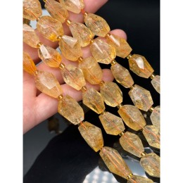 Каменные бусины, Цитрин, люкс, фриформы, огранка, размер ~20х12 мм, длина нити 19 см, на нити 9 бусин