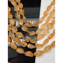 Каменные бусины, Цитрин, люкс, фриформы, огранка, размер ~20х12 мм, длина нити 19 см, на нити 9 бусин