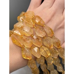 Каменные бусины, Цитрин, люкс, фриформы, огранка, размер ~20х12 мм, длина нити 19 см, на нити 9 бусин