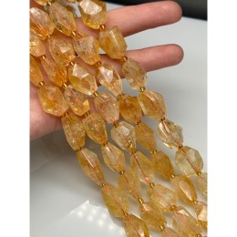 Каменные бусины, Цитрин, люкс, фриформы, огранка, размер ~20х12 мм, длина нити 19 см, на нити 9 бусин