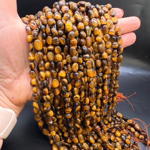 Каменные бусины, Тигровый глаз, фриформы, 10х8 мм, длина нити 40 см