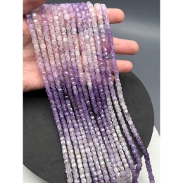 Каменные бусины, Аметист, лавандовый, кубик, зеркальная огранка, 4,5 мм, длина нити 39 см