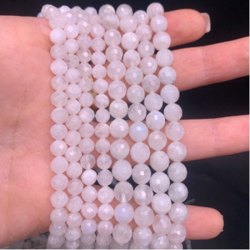 Каменные бусины, Лунный камень, люкс, шарик, ювелирная огранка, 7,5 - 8 мм, длина нити 19 см