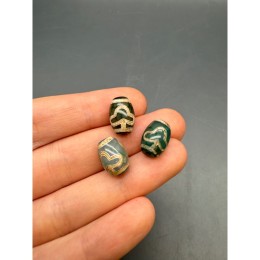 Бусина Дзи "835", Дерево Бодхи, Агат, зелёный, тонированный, состаренный, кракле, 13х10 мм, цена за 1 шт.