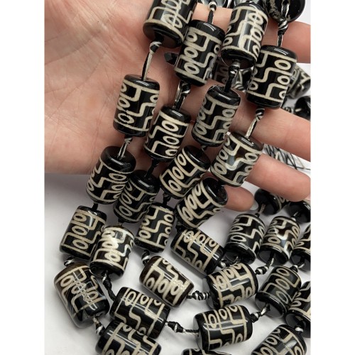 Дзи, 9 глаз, Агат, чёрный, тонированный, 22х14 мм, цена за 1 бусину