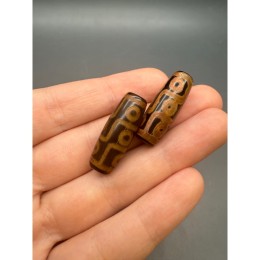 Бусина Дзи "328", 9 глаз, Агат, тонированный, глянцевый, состаренный, 29х11 мм, цена за 1 бусину