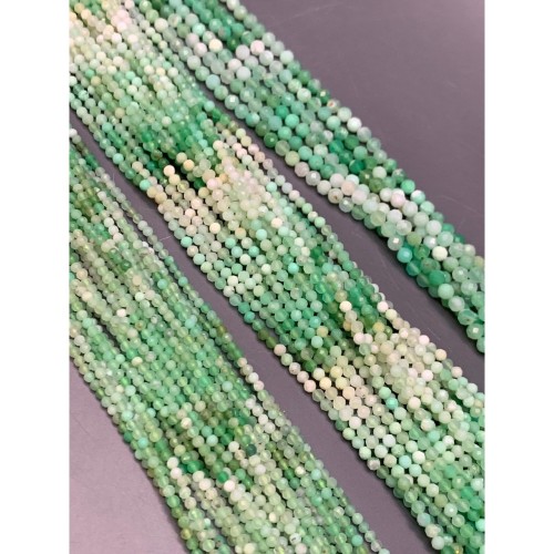 Каменные бусины, Хризопраз, люкс, шарик огранка, 2-2,5 мм, длина нити 38 см