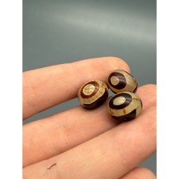 Бусина Дзи "227", 3 глаза, Агат, кракле, размер 14х9 мм, цена за 5 шт