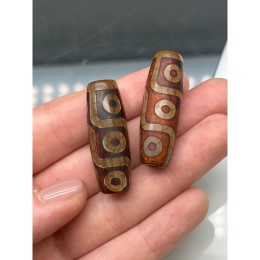 Бусина Дзи "253", 9 глаз, Агат, коричневый, тонированный, кракле, 40х13 мм, 1 шт
