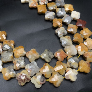 Каменные бусины, Агат кружевной, (Crazy Agate), клевер, в огранке, 13х6 мм, длина нити 19 см, 15 бусин