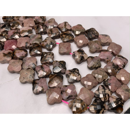 Каменные бусины, Родонит, дендритовый, клевер, в огранке, 13х6 мм, длина нити 19 см, 15 бусин