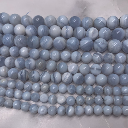 Каменные бусины, Сапфирин, Голубой Агат, шарик гладкий, 6 мм, длина нити 38 см