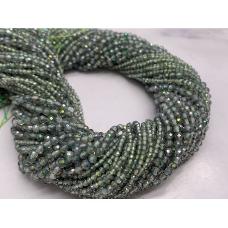 Каменные бусины, Топаз, зеленый, лабораторный, шарик, огранка, 1,8 мм, длина нити 38 см