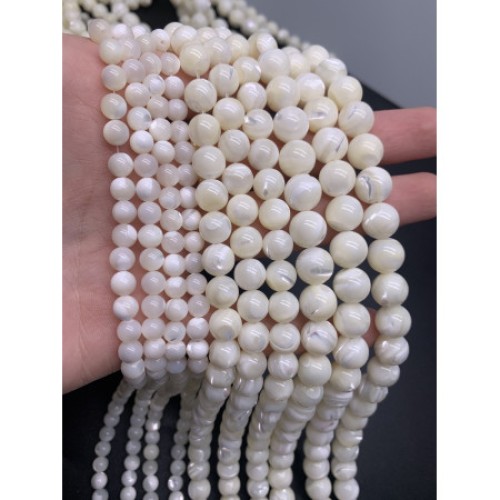 Каменные бусины, Перламутр белый, шарик гладкий, 14 мм, цена за 1 бусину