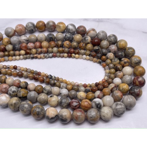 Каменные бусины, Агат кружевной, (Crazy Agate), шарик гладкий, 6 мм, длина нити 38 см