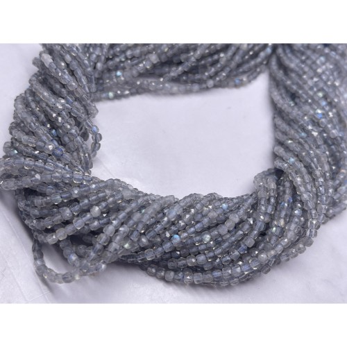 Каменные бусины, Лабрадор, кубик, ювелирная огранка, 2х2 мм, длина нити 38 см