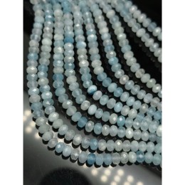 Каменные бусины, Аквамарин, Голубой Берилл, рондель огранка, 6х4 мм, длина нити 38 см