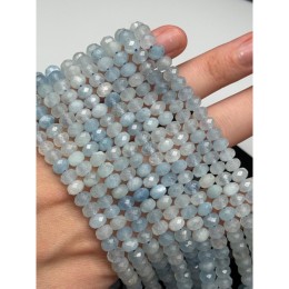 Каменные бусины, Аквамарин, Голубой Берилл, рондель огранка, 6х4 мм, длина нити 38 см