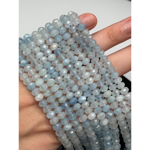 Каменные бусины, Аквамарин, Голубой Берилл, рондель огранка, 6х4 мм, длина нити 38 см