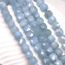Каменные бусины, Аквамарин, Голубой Берилл, кубик огранка, 8,5х8,5 мм, длина нити 19 см