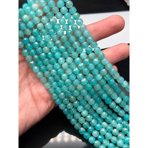 Каменные бусины, Амазонит, люкс, кубик огранка, 6х6 мм, длина нити 38 см