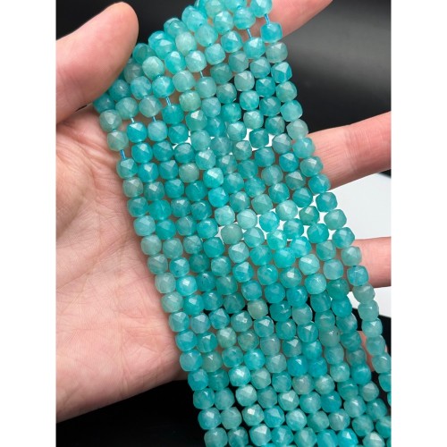 Каменные бусины, Амазонит, люкс, кубик огранка, 6х6 мм, длина нити 38 см