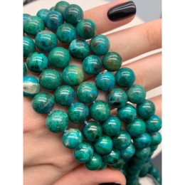 Каменные бусины, Хризоколла, шарик гладкий, 10 мм, длина нити 19 см