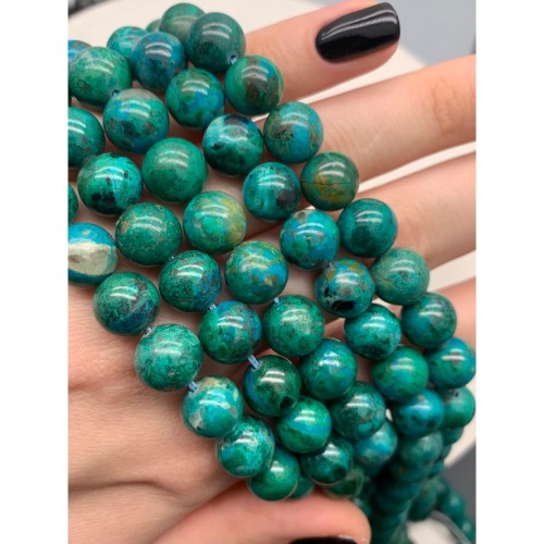 Каменные бусины, Хризоколла, шарик гладкий, 10 мм, длина нити 19 см