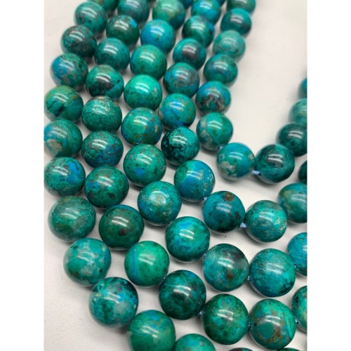 Каменные бусины, Хризоколла, шарик гладкий, 10 мм, длина нити 38 см