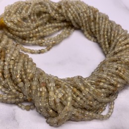 Каменные бусины, Рутиловый Кварц, кубик, ювелирная огранка, 2х2 мм, длина нити 38 см