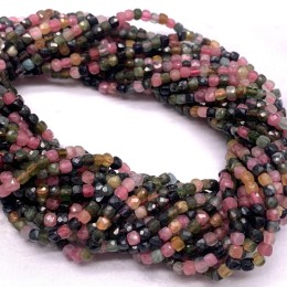Каменные бусины, Турмалин, кубик, ювелирная огранка, 2х2 мм, длина нити 38 см