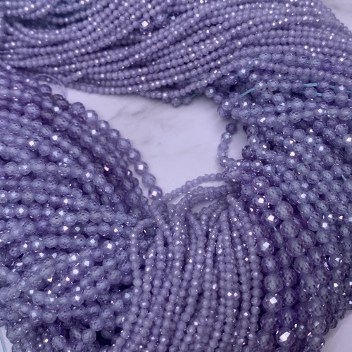 Каменные бусины, Цирконий кубический, (т.н. Циркон), лавандовый кристалл, шарик огранка, 3 мм, длина нити 38 см
