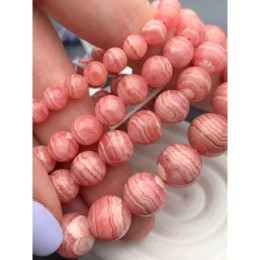 Каменные бусины, Родохрозит, экстра люкс, шарик гладкий, 12 мм, длина нити 19 см, 17 бусин