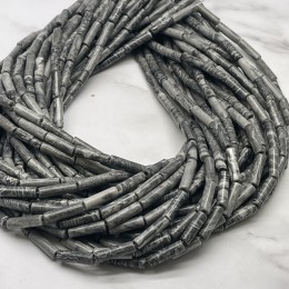 Каменные бусины, Яшма картографическая, Доломит, трубочки, 13х4 мм, длина нити 38 см