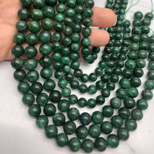 Каменные бусины, Фуксит, шарик гладкий, 6 мм, нить 38 см