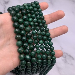 Каменные бусины, Фуксит, шарик гладкий, 6 мм, нить 38 см