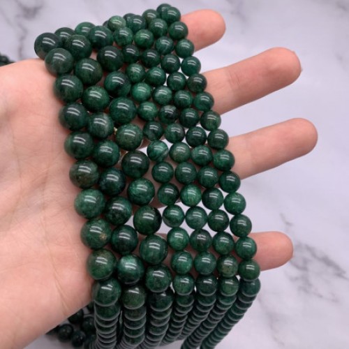 Каменные бусины, Фуксит, шарик гладкий, 6 мм, нить 38 см