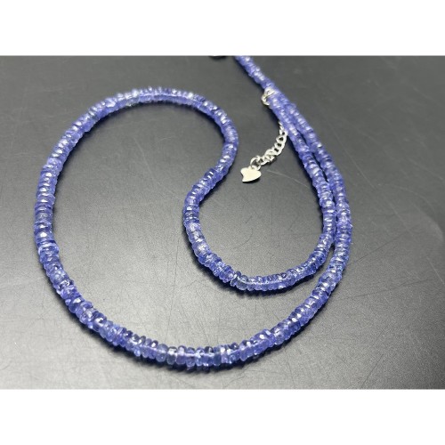 Каменные бусины, Чокер, Танзанит, люкс, экстра, рондель, переходный размер до 3х2 мм, длина нити 38 см, с замочком и удлинителем, серебро 925