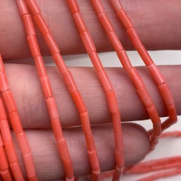 Каменные бусины, Коралл, розовый, тонированный, трубочки, 6х2 мм, длина нити 38 см