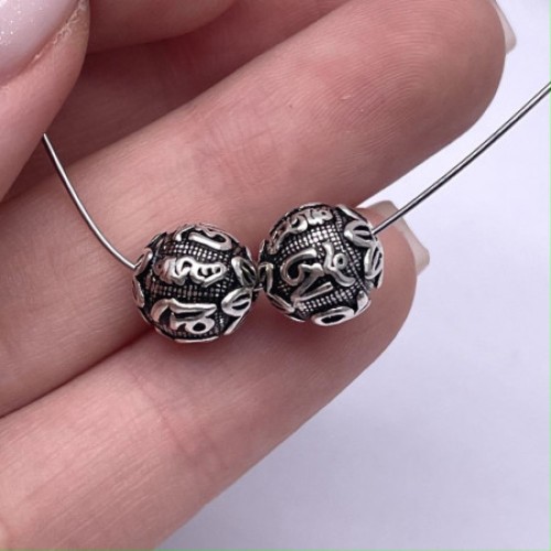 Бусина, "Мантры", тайское серебро, размер 9,5 мм, цена за 1 шт. 15469