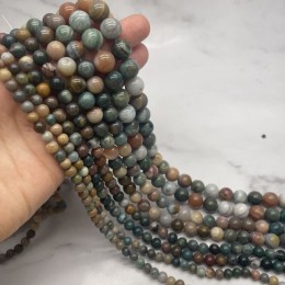 Каменные бусины, Яшма, зелёная, светлая, шарик гладкий 8 мм, длина нити 38 см