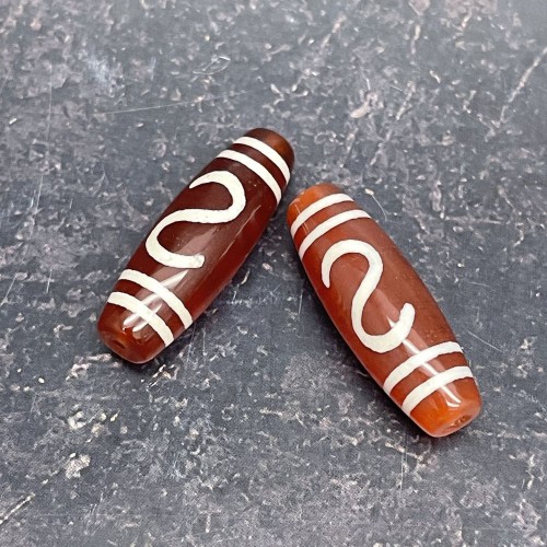 Бусина Дзи "107", из сердолика, Денежный крючок, размер 30х10 мм, цена за 1 шт